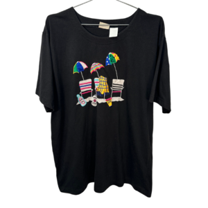 Vintage Black Oversized‎ Quirky Beach Colorful T-shirt XXL